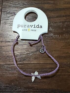 Pura Vida Women's Purple & Silver Butterfly Charm Adjustable Bracelet